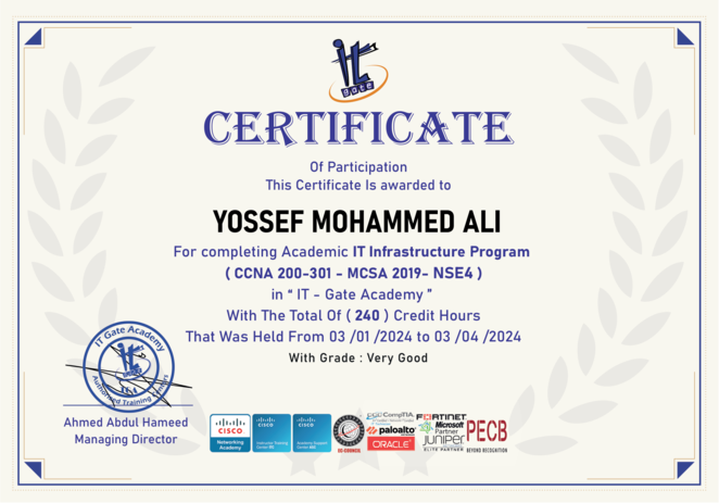Preview of IT Gate Academy Academic IT Infrastructure Program completion certificate